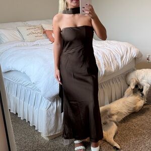 Elegant Brown Strapless Dress